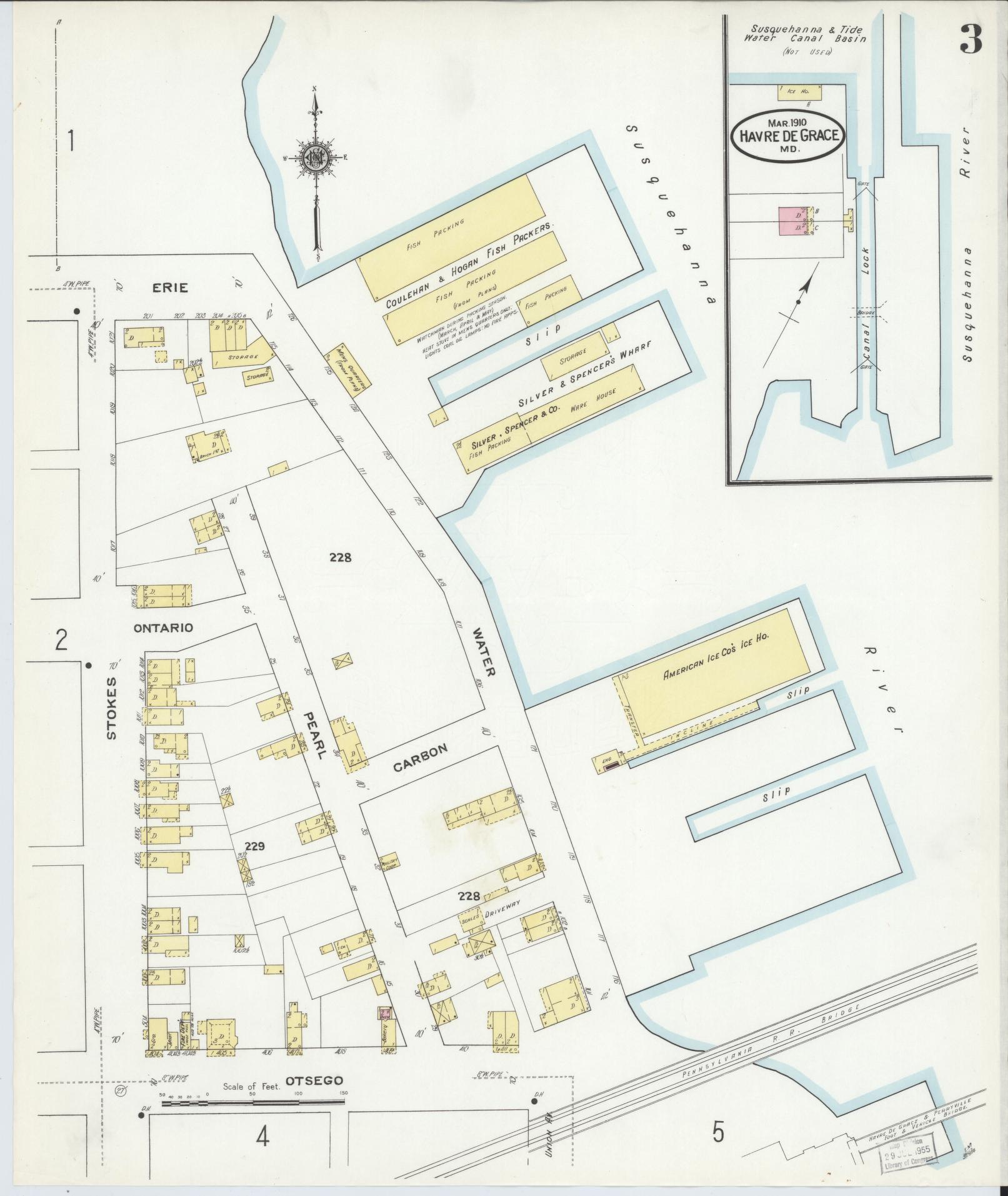 Sanborn Fire Insurance Map from Havre De Grace, Harford County, Maryland (1910), Sheet #0003 - Historic Sanborn Fire Insurance Map Print, vintage old map wall art