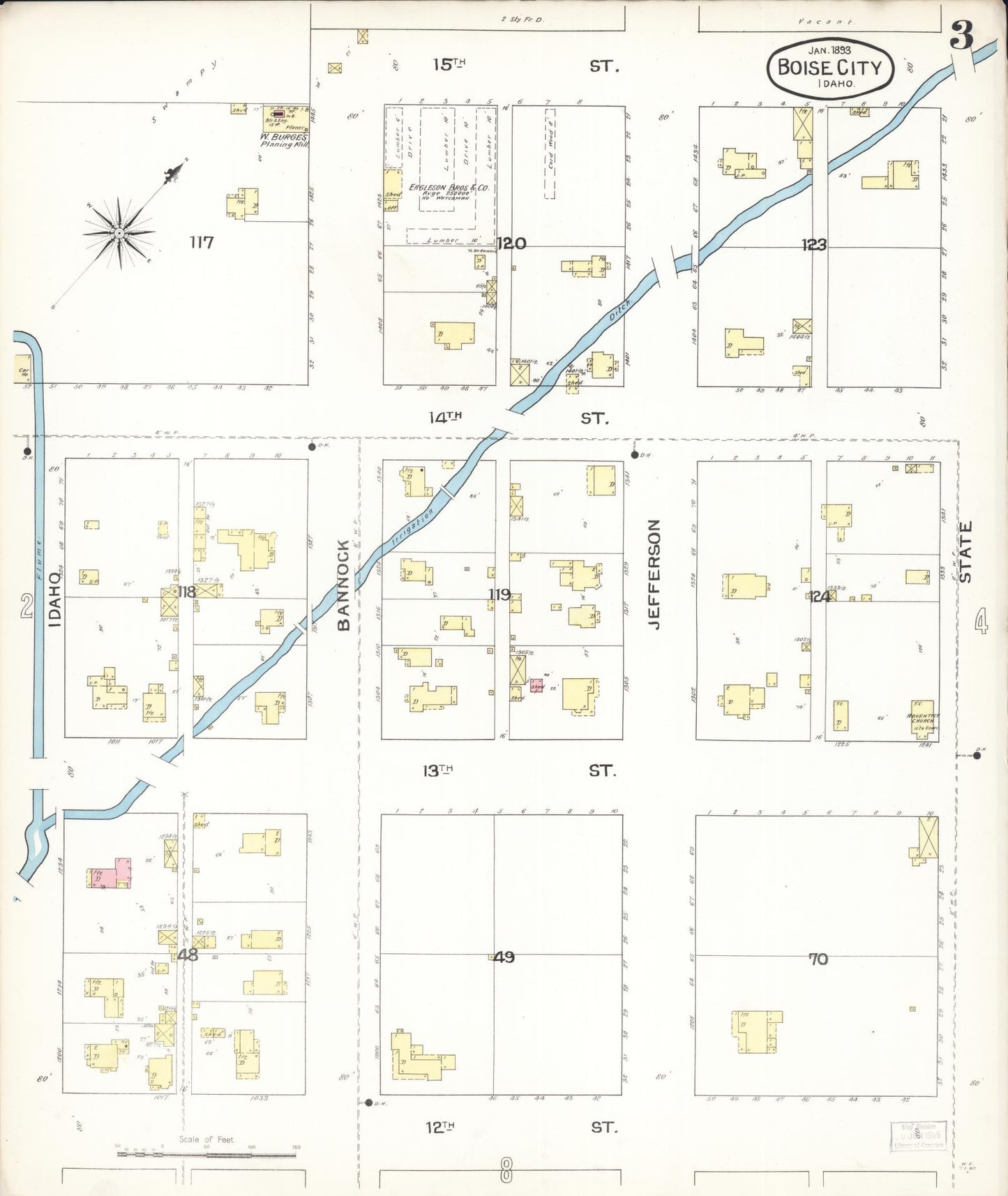 Sanborn Fire Insurance Map from Boise, Ada County, Idaho (1893), Sheet #0003 - Complete Map Set gallery image, historic Sanborn map, vintage wall art, Idaho Idaho