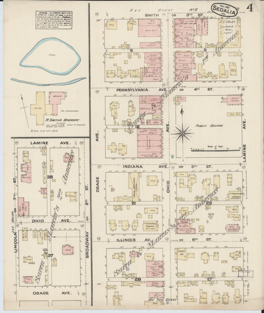 Sanborn Fire Insurance Map from Sedalia, Pettis County, Missouri (1883), Sheet #0004 - Historic Sanborn Fire Insurance Map Print, vintage old map wall art, antique decor, genealogy gift, Missouri Missouri map