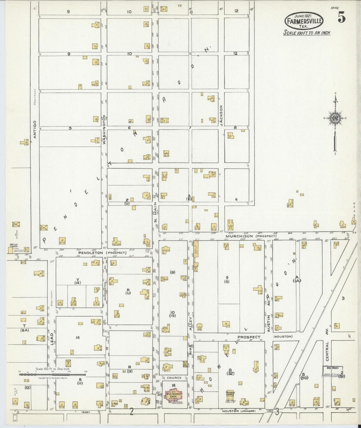 Sanborn Fire Insurance Map from Farmersville, Collin County, Texas (1921), Sheet #0005 - Historic Sanborn Fire Insurance Map Print, vintage old map wall art, antique decor, genealogy gift, Texas Texas map