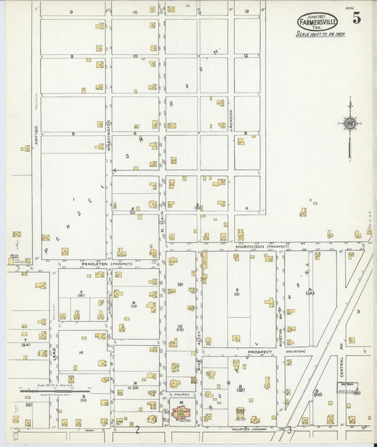 Sanborn Fire Insurance Map from Farmersville, Collin County, Texas (1921), Sheet #0005 - Historic Sanborn Fire Insurance Map Print, vintage old map wall art, antique decor, genealogy gift, Texas Texas map