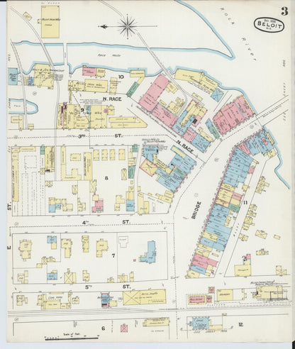 Sanborn Fire Insurance Map from Beloit, Rock County, Wisconsin (1890), Sheet #0003 - Historic Sanborn Fire Insurance Map Print, vintage old map wall art, antique decor, genealogy gift, Wisconsin Wisconsin map