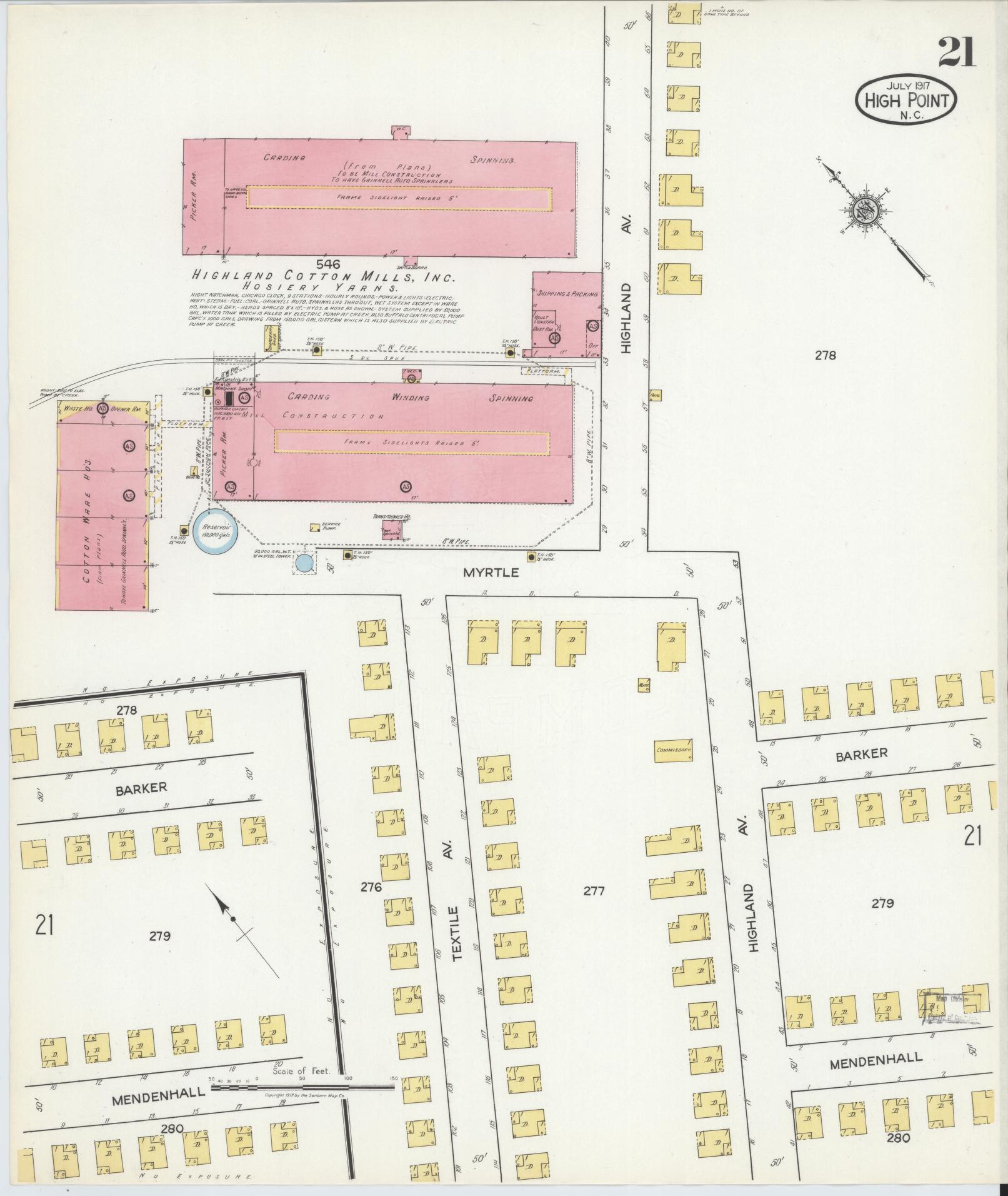 Sanborn Fire Insurance Map from High Point, Guilford County, North Carolina (1917), Sheet #0021 - Historic Sanborn Fire Insurance Map Print, vintage old map wall art, antique decor, genealogy gift, North Carolina North Carolina map