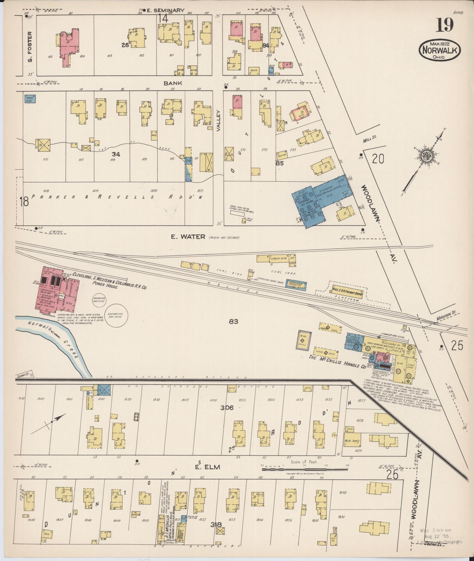 Sanborn Fire Insurance Map from Norwalk, Huron County, Ohio (1922), Sheet #0019 - Historic Sanborn Fire Insurance Map Print, vintage old map wall art, antique decor, genealogy gift, Ohio Ohio map