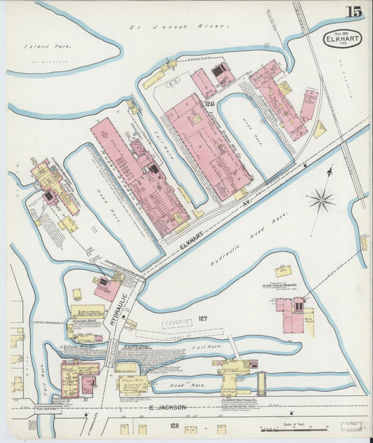Sanborn Fire Insurance Map from Elkhart, Elkhart County, Indiana (1892), Sheet #0015 - Historic Sanborn Fire Insurance Map Print, vintage old map wall art, antique decor, genealogy gift, Indiana Indiana map