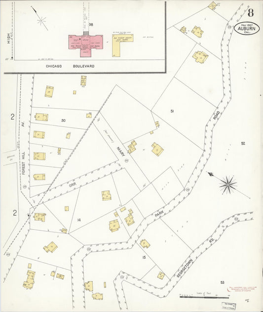 Sanborn Fire Insurance Map from Auburn, Placer County, California (1907), Sheet #0008 - Historic Sanborn Fire Insurance Map Print, vintage old map wall art, antique decor, genealogy gift, California California map