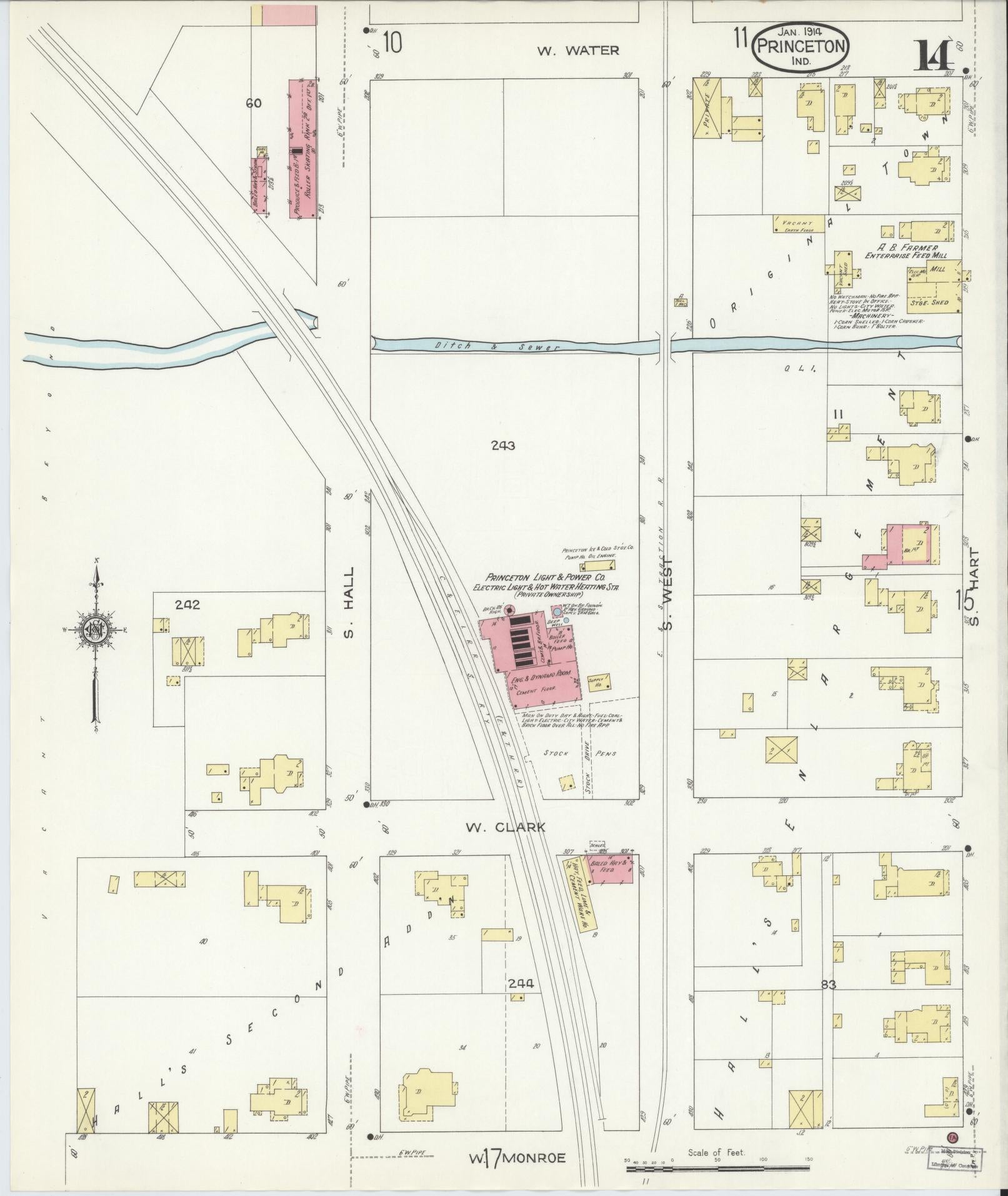 Sanborn Fire Insurance Map from Princeton, Gibson County, Indiana (1914), Sheet #0014 - Complete Map Set gallery image, historic Sanborn map, vintage wall art, Indiana Indiana