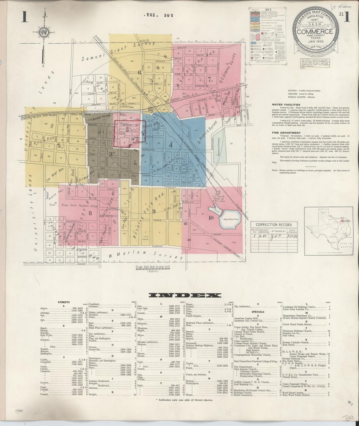 Sanborn Fire Insurance Map from Commerce, Hunt County, Texas (1940), Sheet #0001 - Complete Map Set gallery image, historic Sanborn map, vintage wall art, Texas Texas