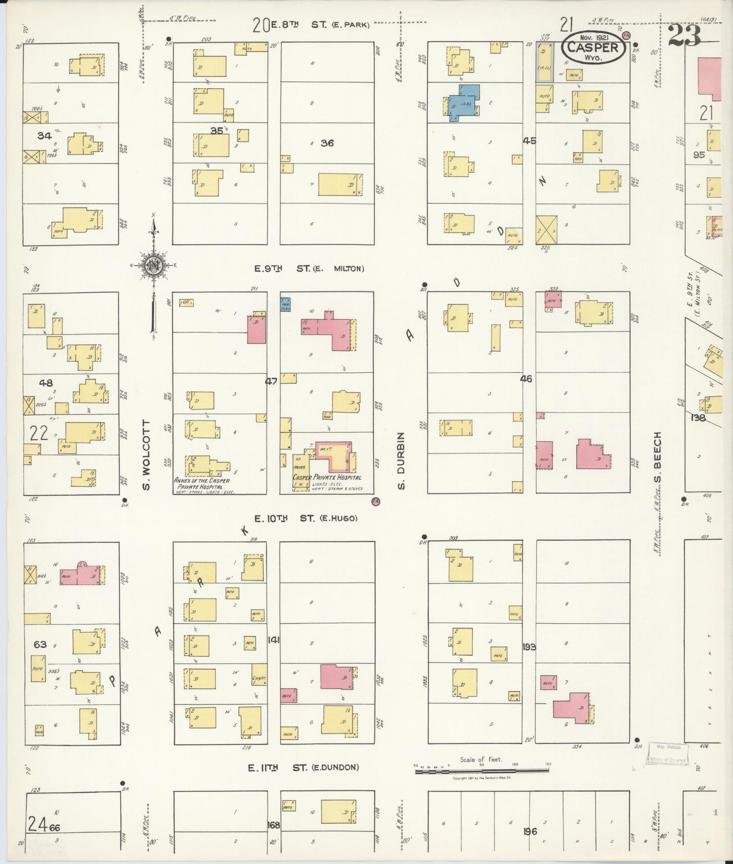 Sanborn Fire Insurance Map from Casper, Natrona County, Wyoming (1921), Sheet #0024 - Complete Map Set gallery image, historic Sanborn map, vintage wall art, Wyoming Wyoming