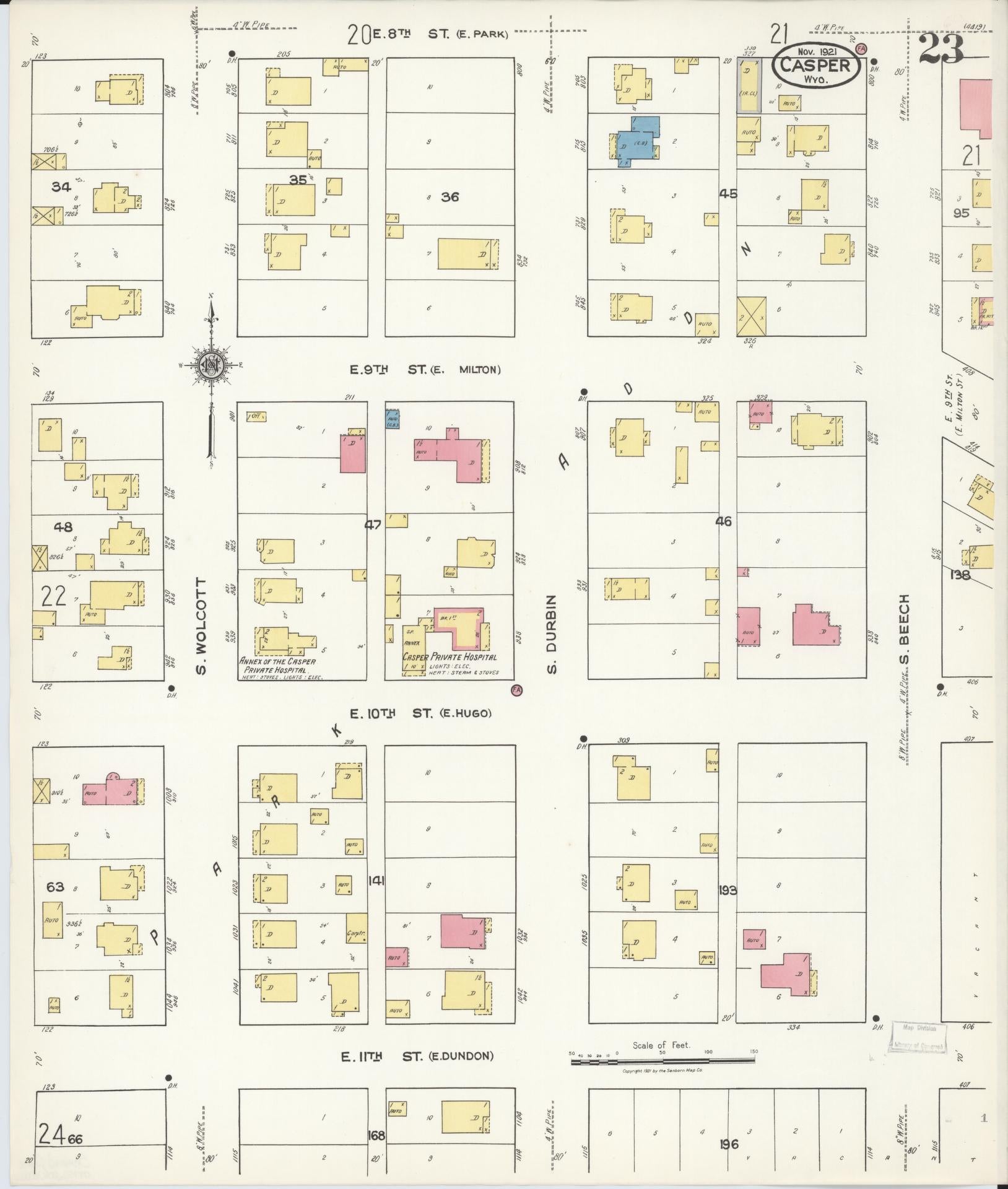 Sanborn Fire Insurance Map from Casper, Natrona County, Wyoming (1921), Sheet #0024 - Complete Map Set gallery image, historic Sanborn map, vintage wall art, Wyoming Wyoming