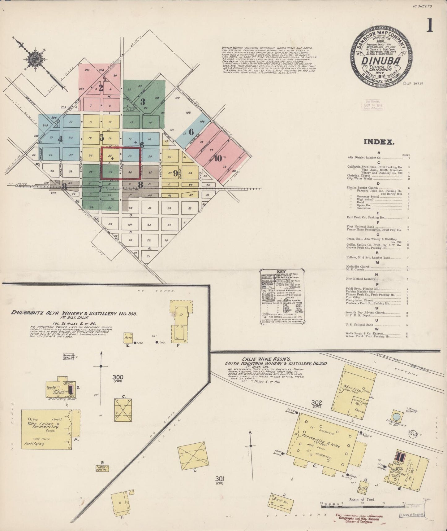 Sanborn Fire Insurance Map from Dinuba, Tulare County, California. (1912) – Historic Sanborn Fire Insurance Map Print