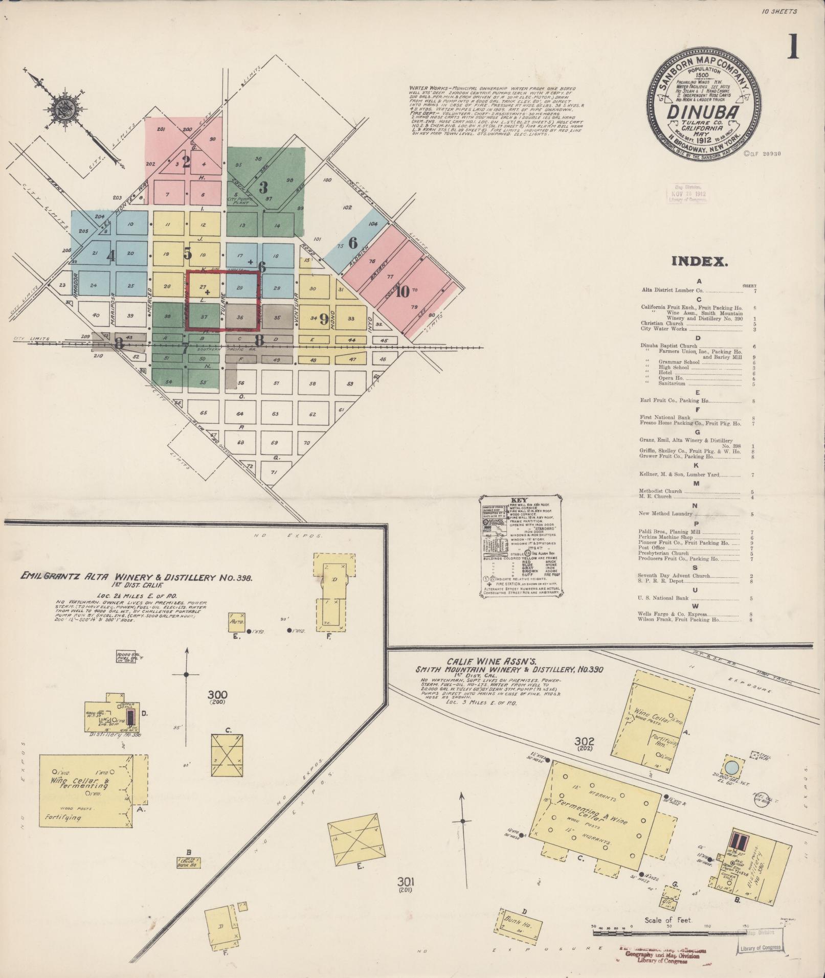 Sanborn Fire Insurance Map from Dinuba, Tulare County, California. (1912) – Historic Sanborn Fire Insurance Map Print