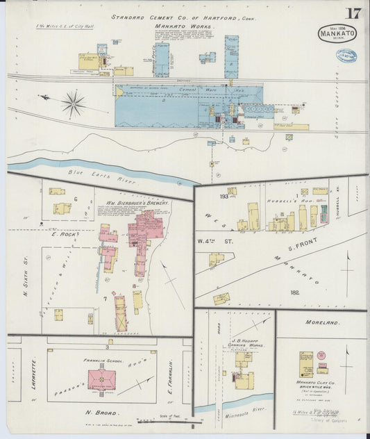 Sanborn Fire Insurance Map from Mankato, Blue Earth County, Minnesota (1894), Sheet #0017 - Historic Sanborn Fire Insurance Map Print, vintage old map wall art, antique decor, genealogy gift, Minnesota Minnesota map