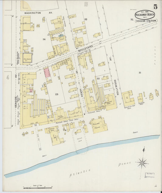 Sanborn Fire Insurance Map from Rockaway Beach, Queens County, New York (1894), Sheet #0005 - Historic Sanborn Fire Insurance Map Print, vintage old map wall art, antique decor, genealogy gift, New York New York map