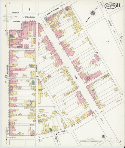 Sanborn Fire Insurance Map from Hanover, York County, Pennsylvania (1909), Sheet #0011 - Historic Sanborn Fire Insurance Map Print, vintage old map wall art, antique decor, genealogy gift, Pennsylvania Pennsylvania map