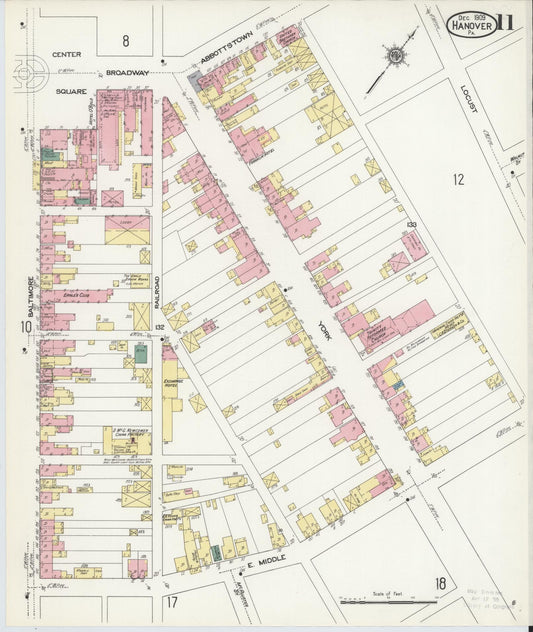 Sanborn Fire Insurance Map from Hanover, York County, Pennsylvania (1909), Sheet #0011 - Historic Sanborn Fire Insurance Map Print, vintage old map wall art, antique decor, genealogy gift, Pennsylvania Pennsylvania map