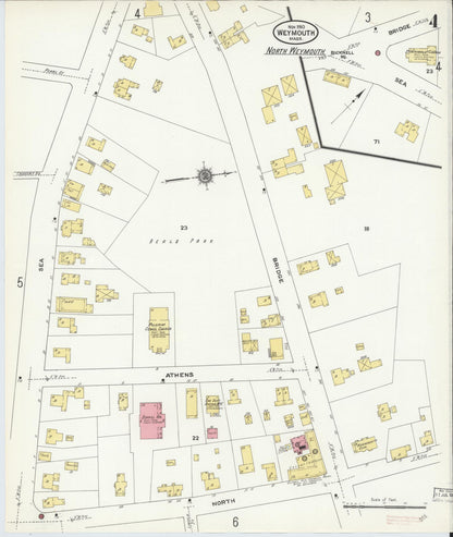 Sanborn Fire Insurance Map from Weymouth, Norfolk County, Massachusetts (1910), Sheet #0004 - Complete Map Set gallery image, historic Sanborn map, vintage wall art, Massachusetts Massachusetts