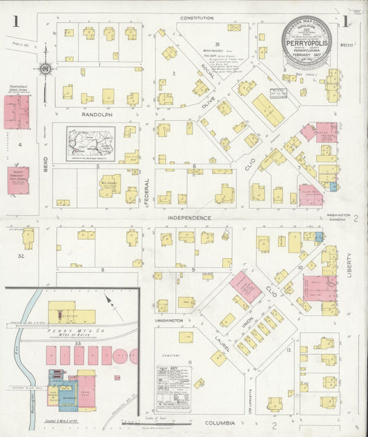 Sanborn Fire Insurance Map from Perryopolis, Fayette County, Pennsylvania (1927), Sheet #0001 - Historic Sanborn Fire Insurance Map Print, vintage old map wall art, antique decor, genealogy gift, Pennsylvania Pennsylvania map