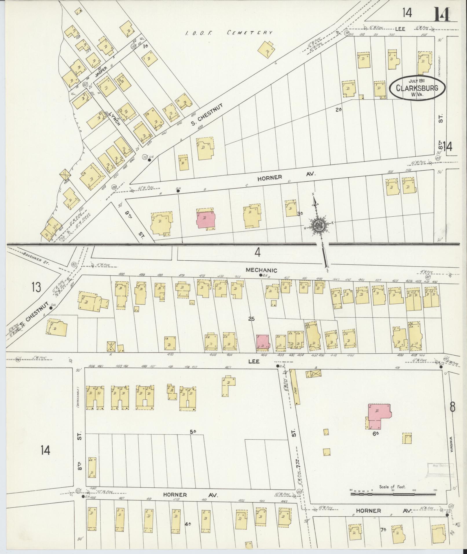 Sanborn Fire Insurance Map from Clarksburg, Harrison County, West Virginia (1911), Sheet #0014 - Complete Map Set gallery image, historic Sanborn map, vintage wall art, West Virginia West Virginia