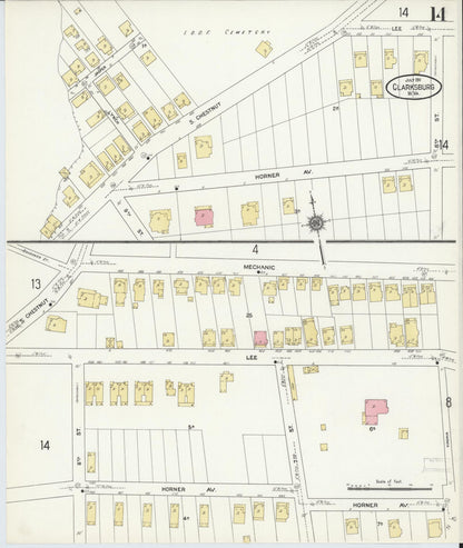 Sanborn Fire Insurance Map from Clarksburg, Harrison County, West Virginia (1911), Sheet #0014 - Complete Map Set gallery image, historic Sanborn map, vintage wall art, West Virginia West Virginia