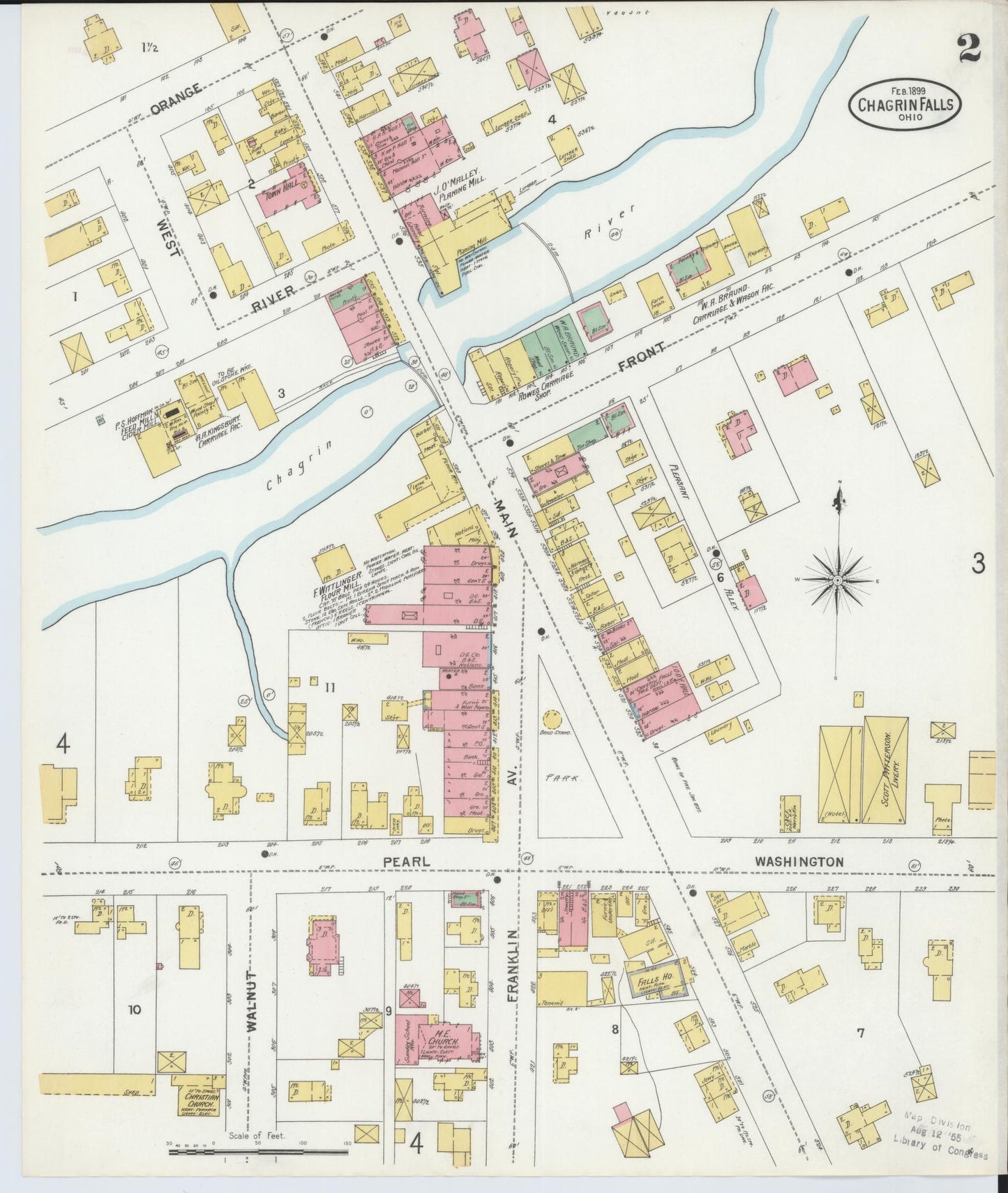 Sanborn Fire Insurance Map from Chagrin Falls, Cuyahoga County, Ohio (1899), Sheet #0002 - Historic Sanborn Fire Insurance Map Print, vintage old map wall art, antique decor, genealogy gift, Ohio Ohio map