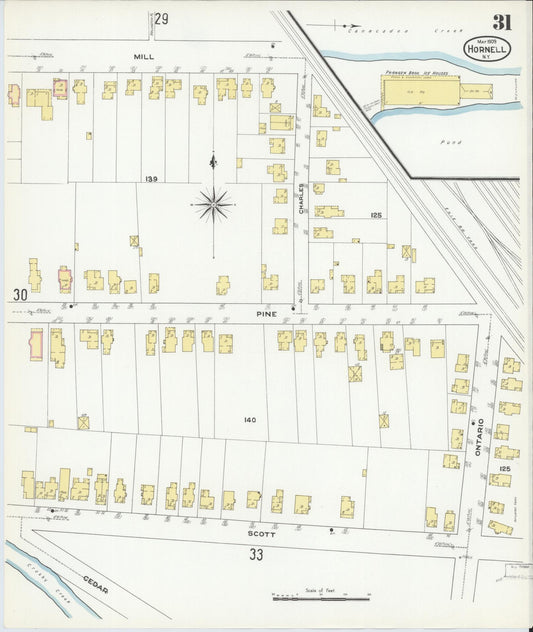 Sanborn Fire Insurance Map from Hornell, Steuben County, New York (1909), Sheet #0031 - Historic Sanborn Fire Insurance Map Print, vintage old map wall art, antique decor, genealogy gift, New York New York map