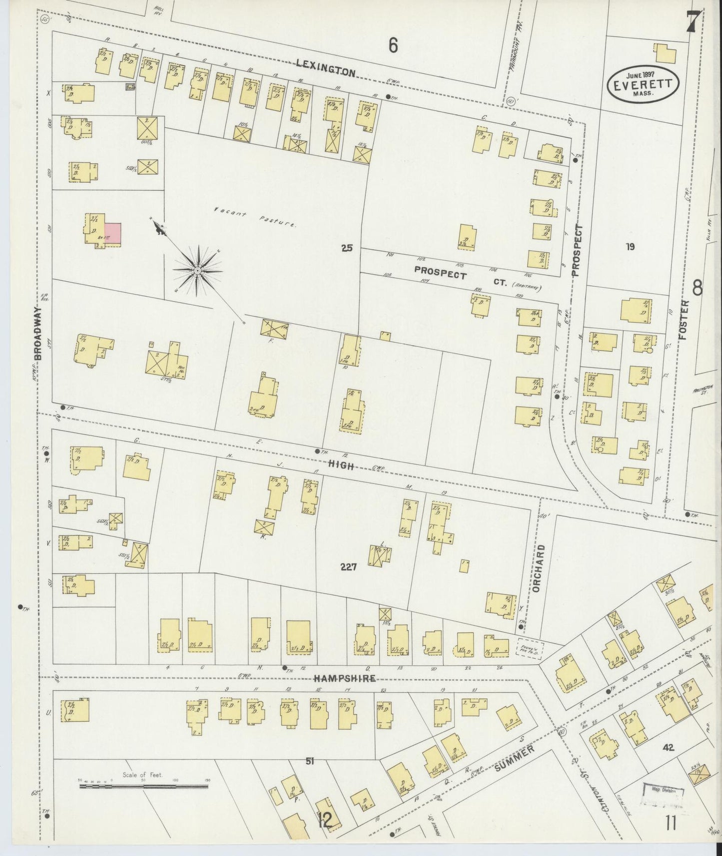 Sanborn Fire Insurance Map from Everett, Middlesex County, Massachusetts (1897), Sheet #0007 - Historic Sanborn Fire Insurance Map Print, vintage old map wall art, antique decor, genealogy gift, Massachusetts Massachusetts map