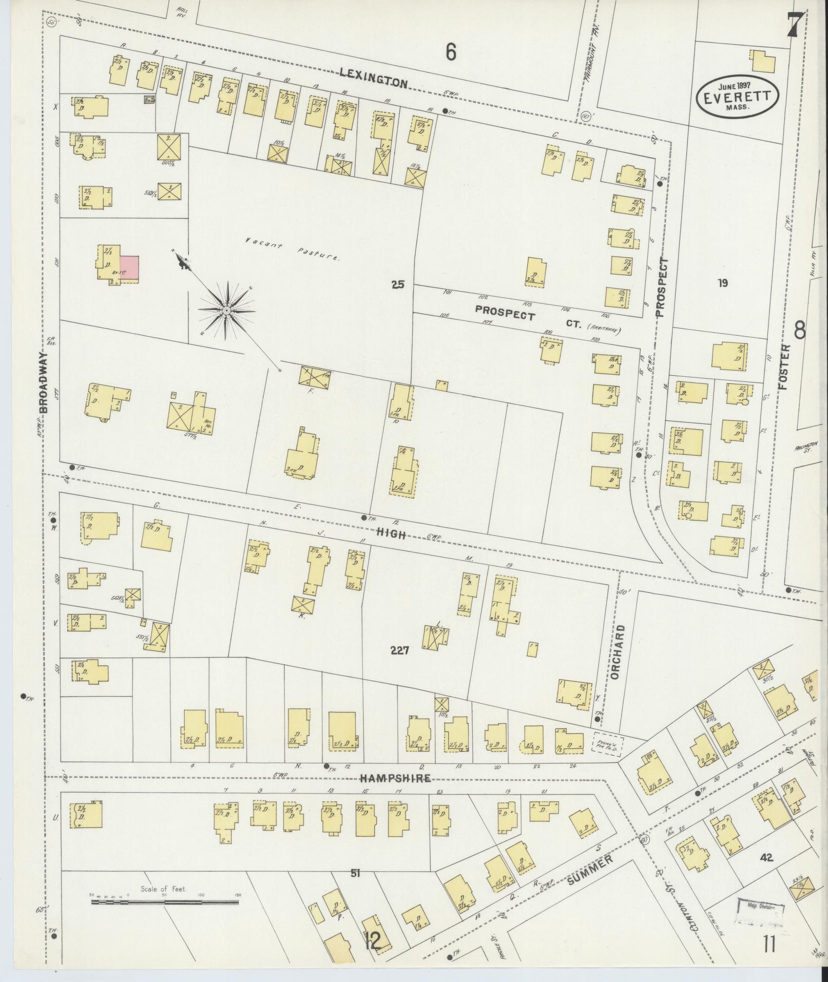 Sanborn Fire Insurance Map from Everett, Middlesex County, Massachusetts (1897), Sheet #0007 - Historic Sanborn Fire Insurance Map Print, vintage old map wall art, antique decor, genealogy gift, Massachusetts Massachusetts map