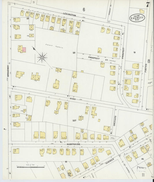 Sanborn Fire Insurance Map from Everett, Middlesex County, Massachusetts (1897), Sheet #0007 - Historic Sanborn Fire Insurance Map Print, vintage old map wall art, antique decor, genealogy gift, Massachusetts Massachusetts map
