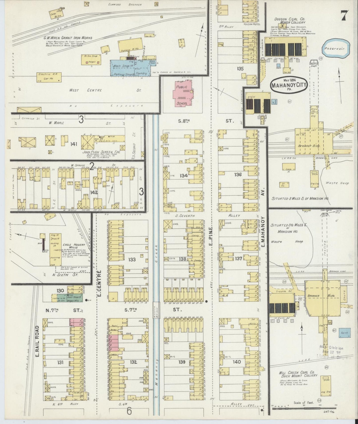Sanborn Fire Insurance Map from Mahanoy City, Schuylkill County, Pennsylvania (1896), Sheet #0007 - Historic Sanborn Fire Insurance Map Print, vintage old map wall art, antique decor, genealogy gift, Pennsylvania Pennsylvania map