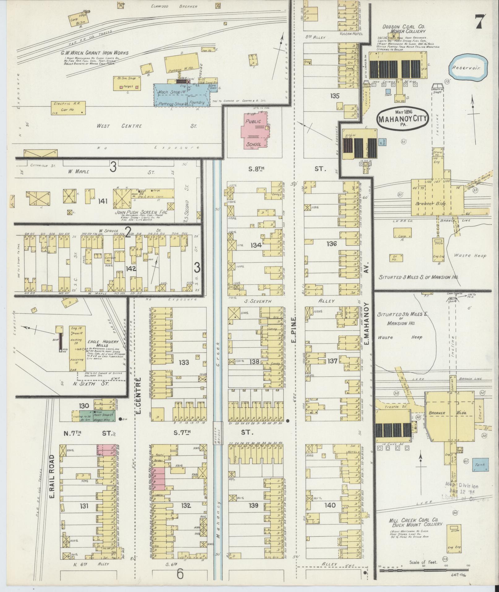 Sanborn Fire Insurance Map from Mahanoy City, Schuylkill County, Pennsylvania (1896), Sheet #0007 - Historic Sanborn Fire Insurance Map Print, vintage old map wall art, antique decor, genealogy gift, Pennsylvania Pennsylvania map