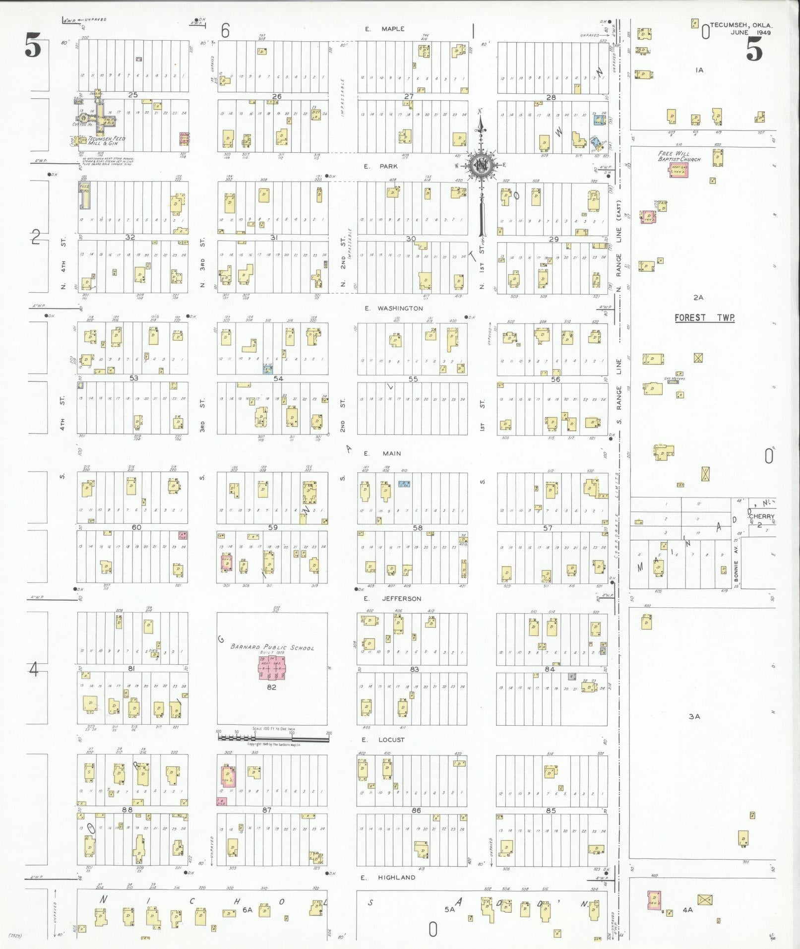 Sanborn Fire Insurance Map from Tecumseh, Pottawatomie County, Oklahoma (1949), Sheet #0005 - Complete Map Set gallery image, historic Sanborn map, vintage wall art, Oklahoma Oklahoma