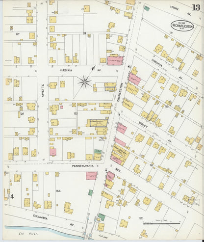 Sanborn Fire Insurance Map from Charleston, Kanawha County, West Virginia (1902), Sheet #0013 - Complete Map Set gallery image, historic Sanborn map, vintage wall art, West Virginia West Virginia