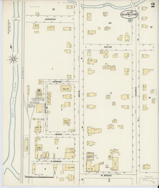 Sanborn Fire Insurance Map from New Milford, Susquehanna County, Pennsylvania (1897), Sheet #0002 - Historic Sanborn Fire Insurance Map Print, vintage old map wall art, antique decor, genealogy gift, Pennsylvania Pennsylvania map