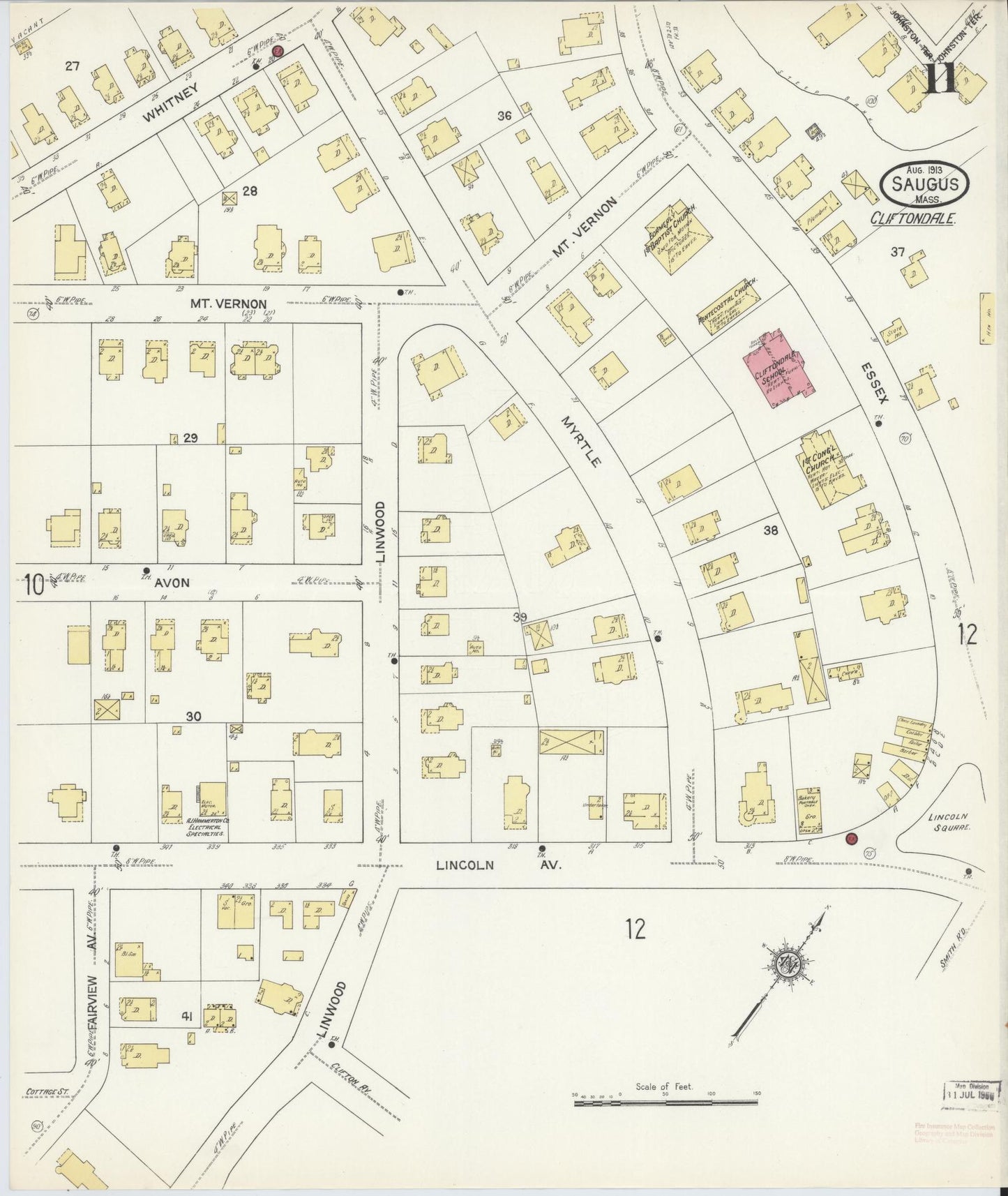 Sanborn Fire Insurance Map from Saugus, Essex County, Massachusetts (1913), Sheet #0011 - Historic Sanborn Fire Insurance Map Print, vintage old map wall art, antique decor, genealogy gift, Massachusetts Massachusetts map
