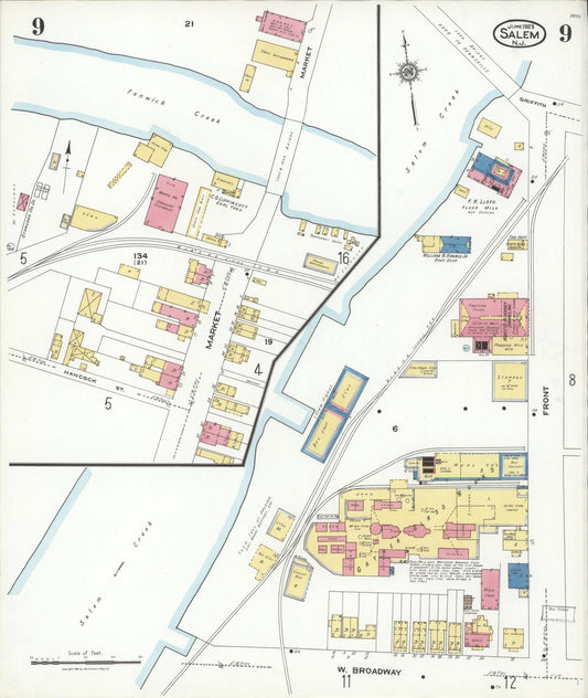 Sanborn Fire Insurance Map from Salem, Salem County, New Jersey (1923), Sheet #0009 - Historic Sanborn Fire Insurance Map Print, vintage old map wall art, antique decor, genealogy gift, New Jersey New Jersey map