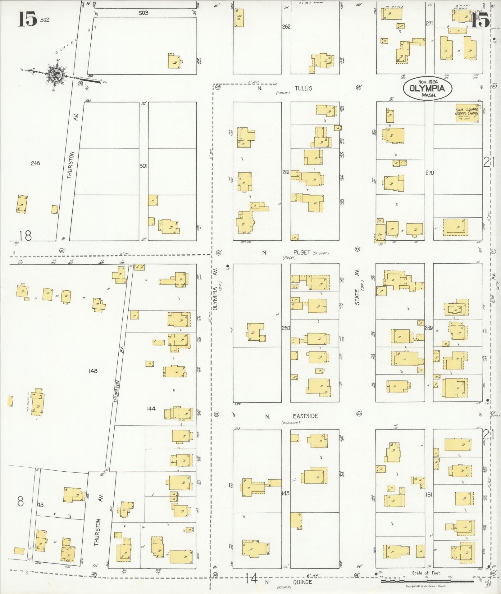 Sanborn Fire Insurance Map from Olympia, Thurston County, Washington (1924), Sheet #0015 - Complete Map Set gallery image, historic Sanborn map, vintage wall art, Washington Washington