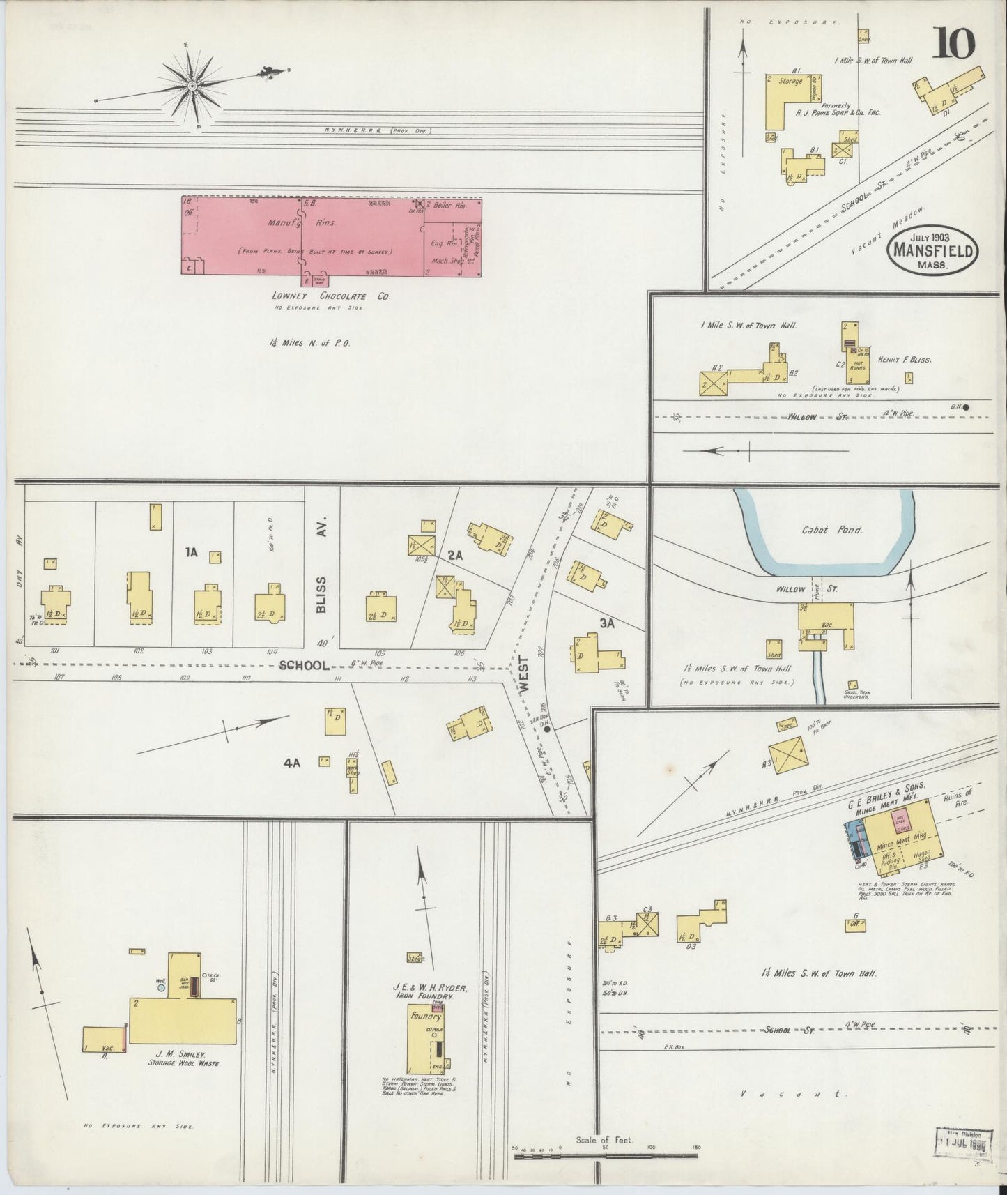Sanborn Fire Insurance Map from Mansfield, Bristol County, Massachusetts (1903), Sheet #0010 - Historic Sanborn Fire Insurance Map Print, vintage old map wall art, antique decor, genealogy gift, Massachusetts Massachusetts map