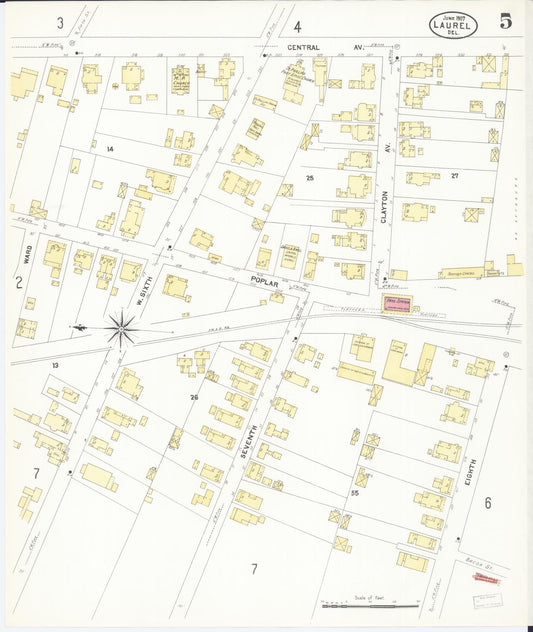 Sanborn Fire Insurance Map from Laurel, Sussex County, Delaware (1907), Sheet #0005 - Historic Sanborn Fire Insurance Map Print, vintage old map wall art, antique decor, genealogy gift, Delaware Delaware map