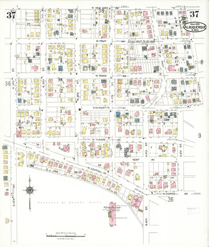 Sanborn Fire Insurance Map from Albuquerque, Bernalillo County, New Mexico (1924), Sheet #0037 - Complete Map Set gallery image, historic Sanborn map, vintage wall art, New Mexico New Mexico