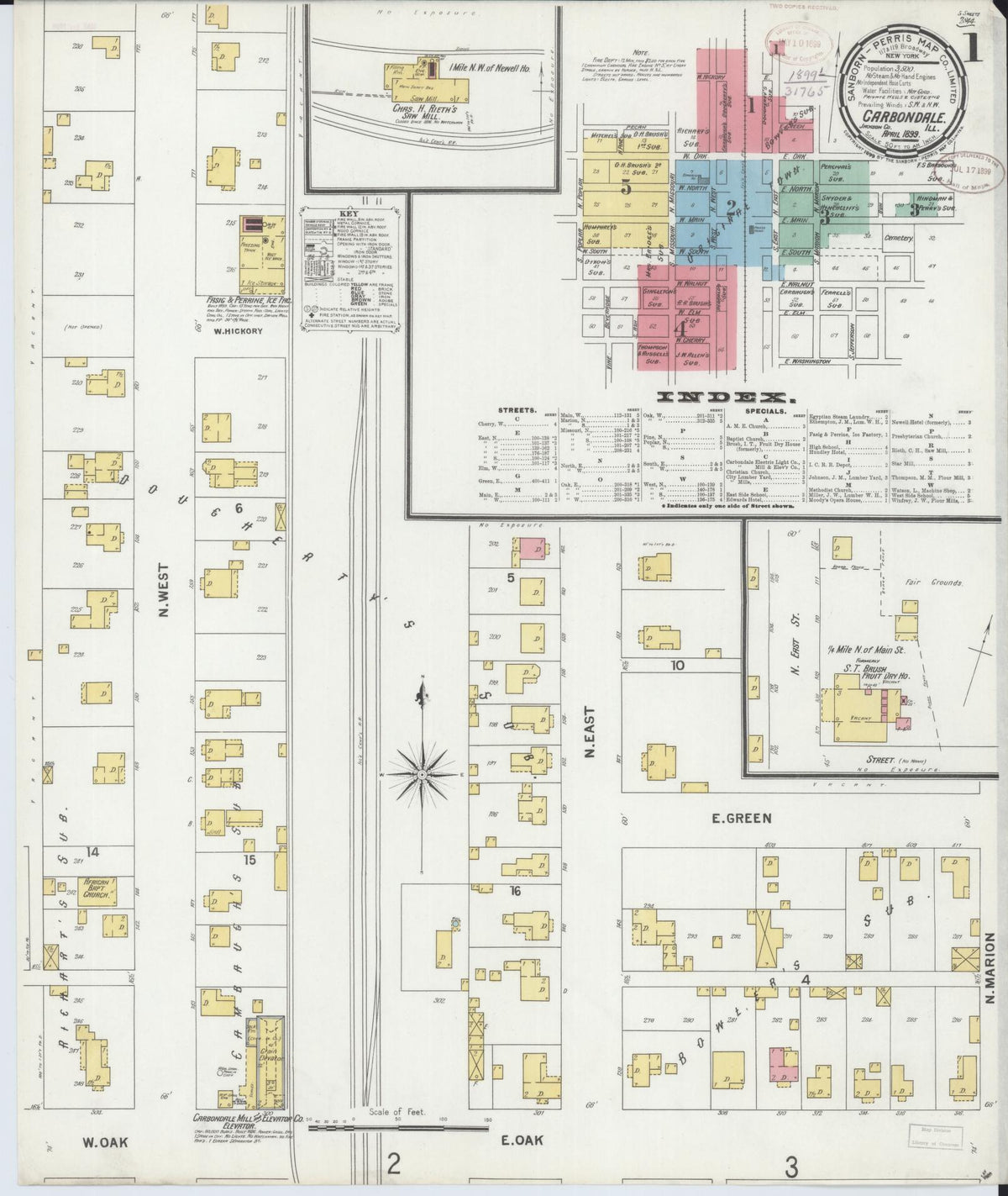 Sanborn Fire Insurance Map from Carbondale, Jackson County, Illinois (1899), Sheet #0001 - Complete Map Set gallery image, historic Sanborn map, vintage wall art, Illinois Illinois