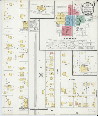 Sanborn Fire Insurance Map from Carbondale, Jackson County, Illinois (1899), Sheet #0001 - Complete Map Set gallery image, historic Sanborn map, vintage wall art, Illinois Illinois