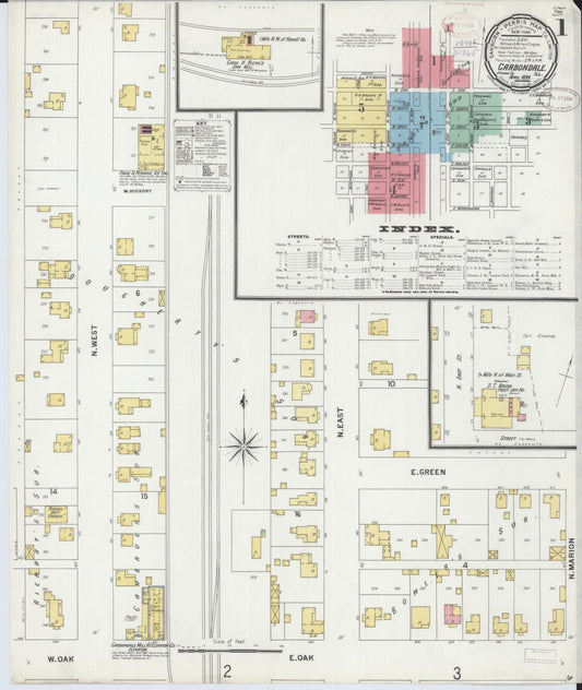Sanborn Fire Insurance Map from Carbondale, Jackson County, Illinois (1899), Sheet #0001 - Complete Map Set gallery image, historic Sanborn map, vintage wall art, Illinois Illinois