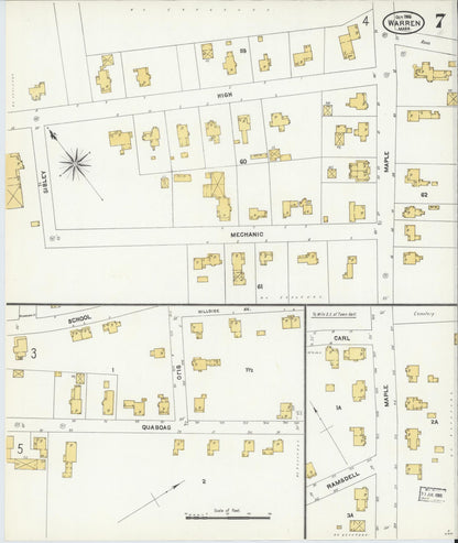 Sanborn Fire Insurance Map from Warren, Worcester County, Massachusetts (1906), Sheet #0007 - Historic Sanborn Fire Insurance Map Print, vintage old map wall art, antique decor, genealogy gift, Massachusetts Massachusetts map