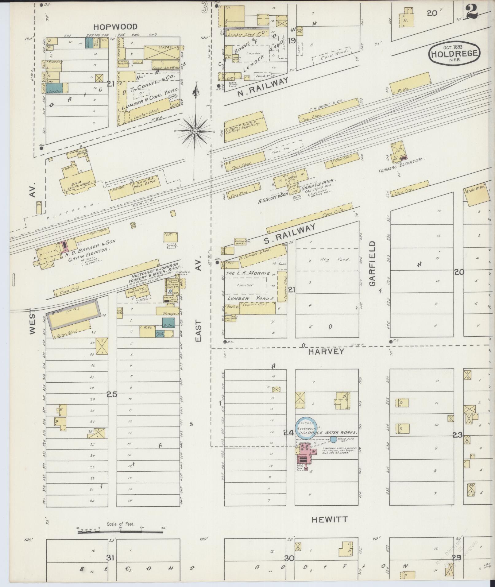 Sanborn Fire Insurance Map from Holdrege, Phelps County, Nebraska (1893), Sheet #0002 - Historic Sanborn Fire Insurance Map Print, vintage old map wall art, antique decor, genealogy gift, Nebraska Nebraska map