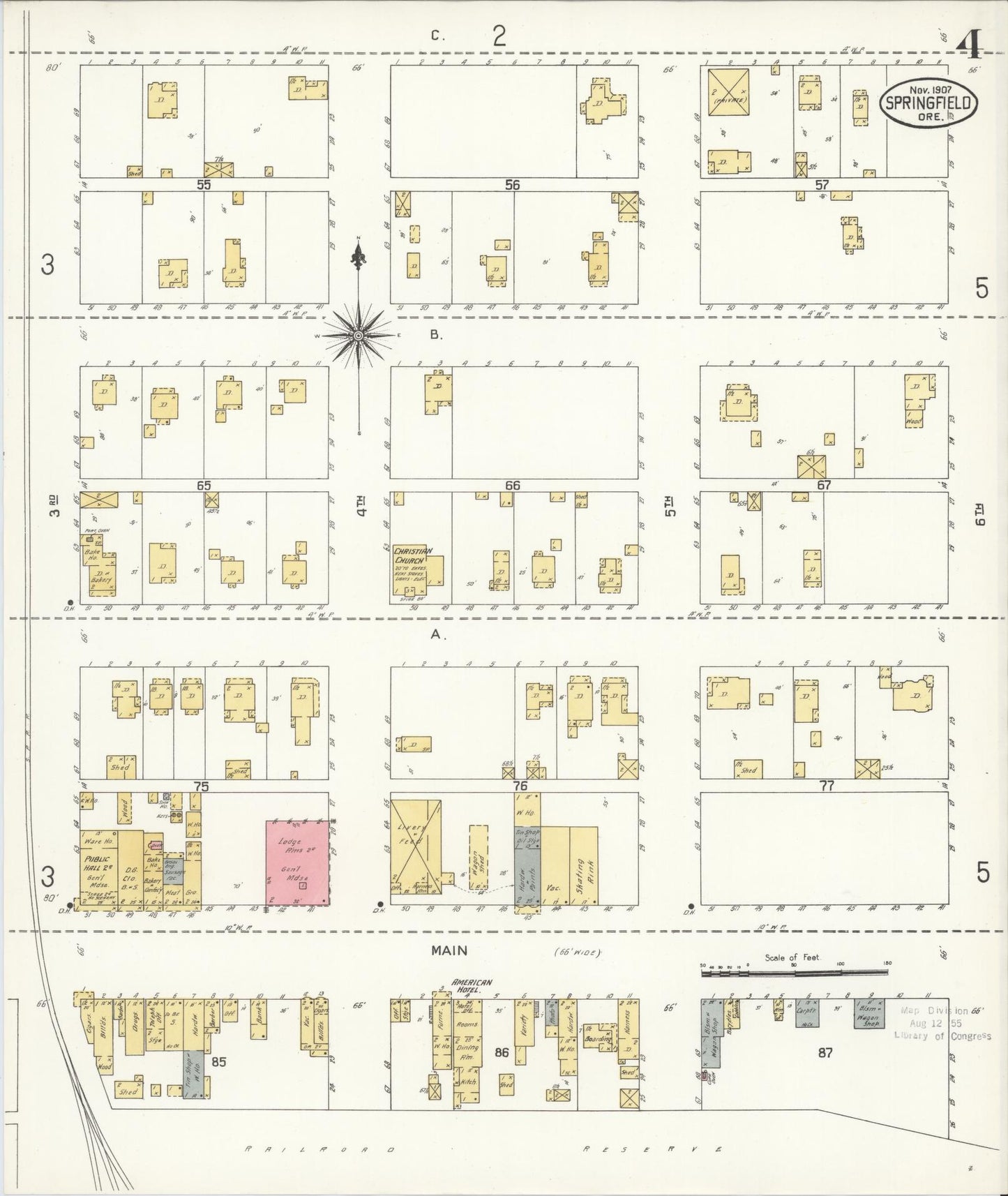 Sanborn Fire Insurance Map from Springfield, Lane County, Oregon (1907), Sheet #0004 - Historic Sanborn Fire Insurance Map Print, vintage old map wall art, antique decor, genealogy gift, Oregon Oregon map