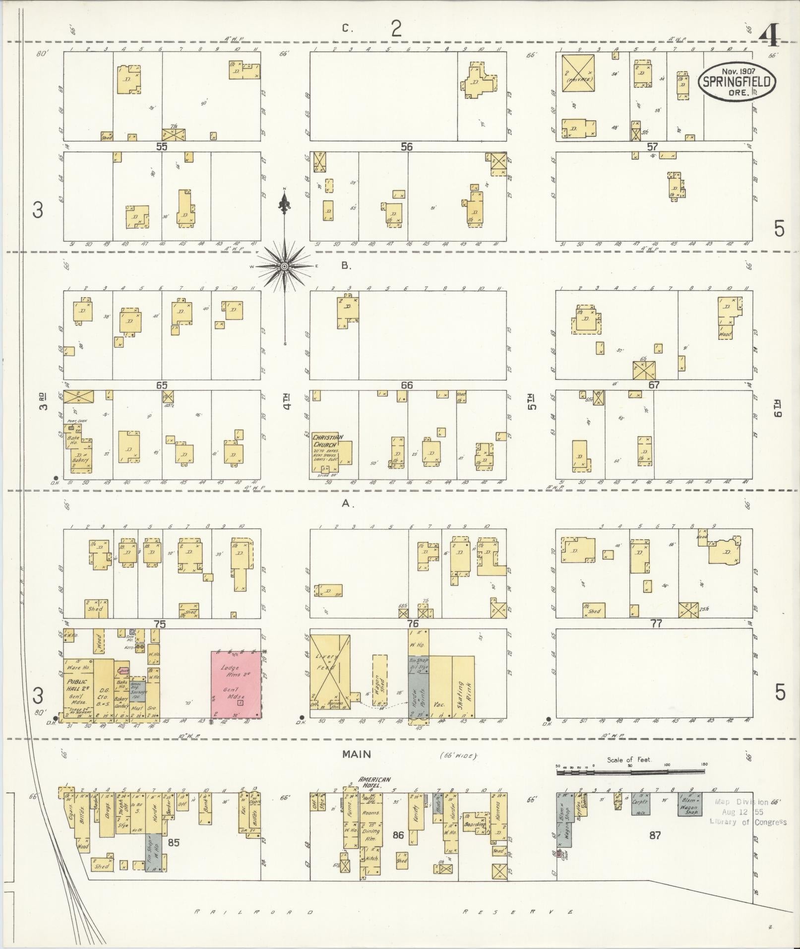 Sanborn Fire Insurance Map from Springfield, Lane County, Oregon (1907), Sheet #0004 - Historic Sanborn Fire Insurance Map Print, vintage old map wall art, antique decor, genealogy gift, Oregon Oregon map