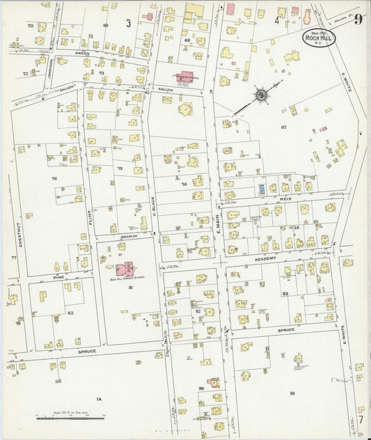 Sanborn Fire Insurance Map from Rock Hill, York County, South Carolina (1910), Sheet #0009 - Historic Sanborn Fire Insurance Map Print, vintage old map wall art, antique decor, genealogy gift, South Carolina South Carolina map