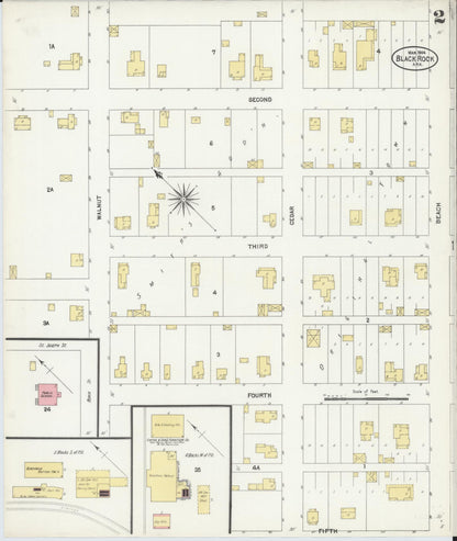 Sanborn Fire Insurance Map from Black Rock, Lawrence County, Arkansas (1904), Sheet #0002 - Complete Map Set gallery image, historic Sanborn map, vintage wall art, Arkansas Arkansas