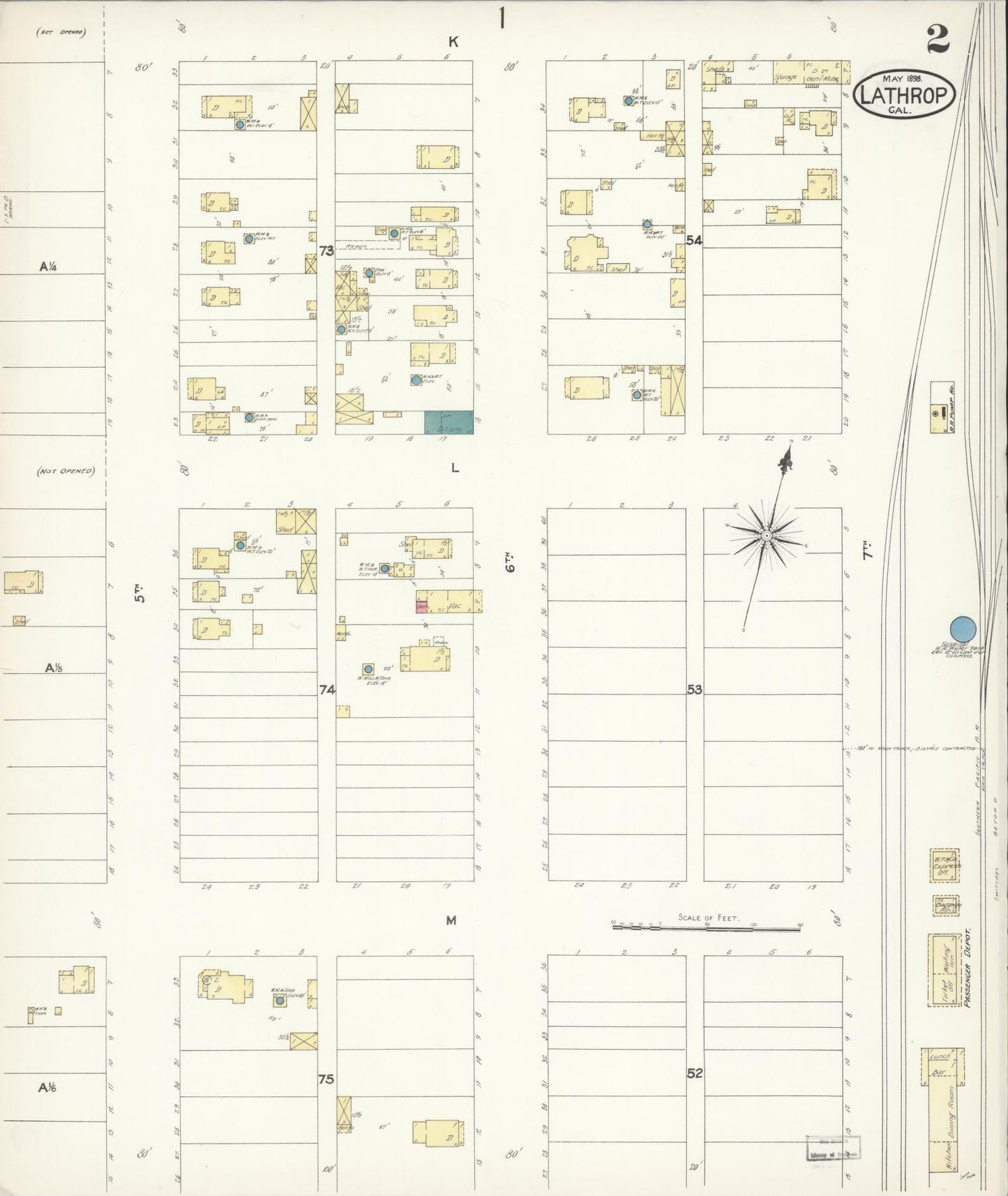Sanborn Fire Insurance Map from Lathrop, San Joaquin County, California (1898), Sheet #0002 - Historic Sanborn Fire Insurance Map Print, vintage old map wall art, antique decor, genealogy gift, California California map
